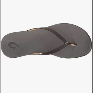 OluKai Hoopio Leather Black Strap Flip Flop Sandal Size 11